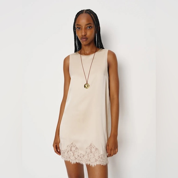 Reformation Dresses & Skirts - NEW Reformation Jessalyn Lace Silk Crew Neck Mini Dress Almond Ivory | size S